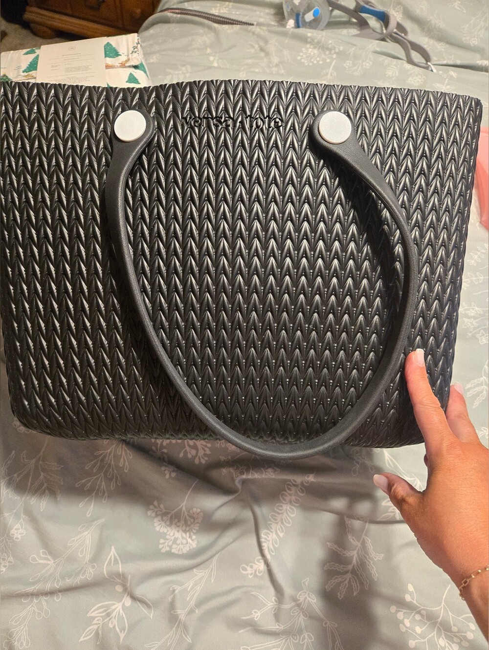 Versa Tote Black Textured Tote Bag with Rounded Handles - Picture 1 of 4